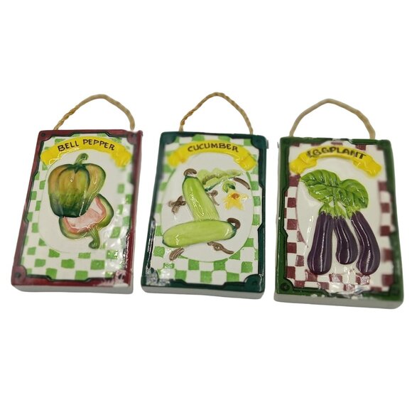 Studio Nova Pepper, Egg Plant, Cucumber Fiesta Vegetables Themed Ceramic Wall Pl - Picture 1 of 16